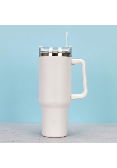 Kahve 1 Takım 1200 Ml Kahve Kulplu Fincan 304 Paslanmaz Çelik Saman Bardak Araba Yalıtımlı Tumbler