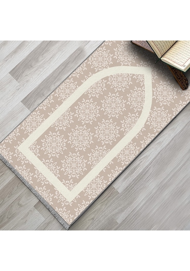 Evaşk Namazlık Dokuma Halı Kaymaz Muslumana Seccade 80 x 130 BEJ EVAŞK608E80