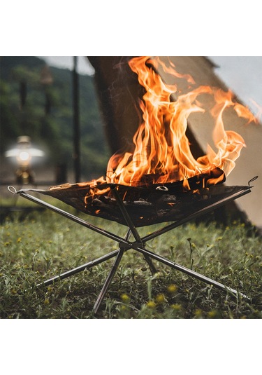 Neevoyu Taşınabilir Paslanmaz Çelik Kamp Ateş Çerçevesi - Katlanır Ve Hava Akışını Artıran Gümüş