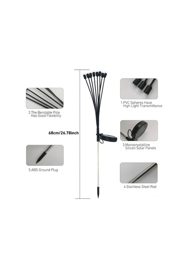 Xindoker Danlıkt Güneş Enerjili Bahçe Aydınlatma, Romantik Ortam İçin Esnek Çubuklu Led Işık Sistemi, Otomatik Açma/kapama, Yağmura Dayanıklı Siyah