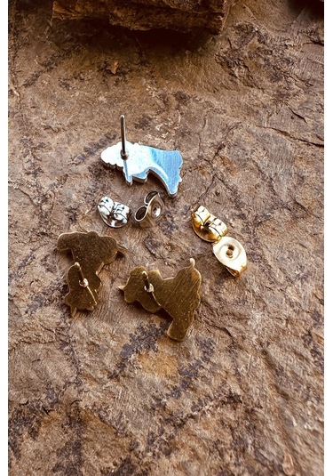 Patili Panda Siyah Beyaz Mineli Altın Renk Çelik Çocuk Takı Set