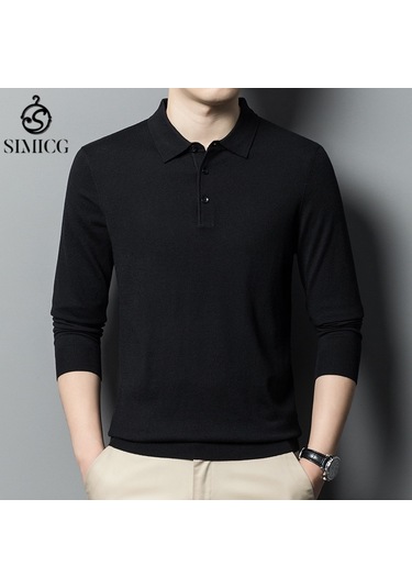 Yeni Erkek Düz İnce Yün Kazak Siyah Siyah