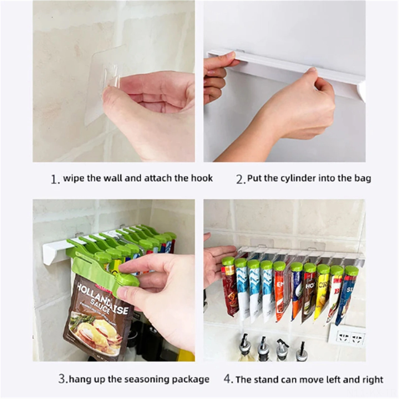 Kangvka Duvar Montlu 6 Delikli Baharat Çantası Depolama Rafı - Şeffaf Renk, Boşluk Tasarrufu, Kolay Erişimli Mutfak Organizatörü Beyaz