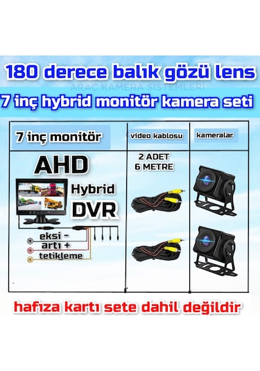 2 Adet 1080p Ahd 180 Derece Balık Gözü Kamera 7 İnç 256 Gb Destekli Hybrid Dvr Monitör 12 Volt