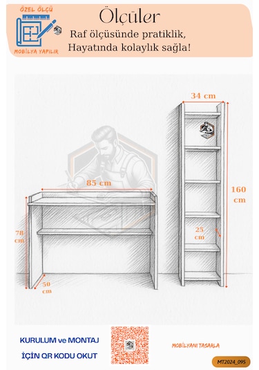 Tamamı Mdf Boy Kitaplıklı 6 Raflı Modern Çalışma Odası Seti