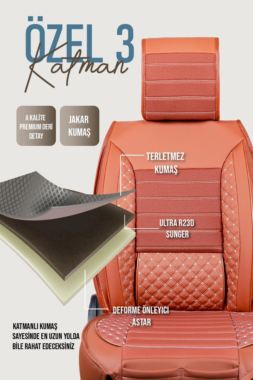 Suzuki Maruti Uyumlu Lüx Deri Oto Koltuk Kılıfı Ön Arka Takım Elit Taba