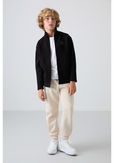 Tommy Life Siyah Pamuklu Kalın İçi Tüylü Yumuşak Dokulu Standart Fit Nakışlı Erkek Çocuk Sweatshirt - 11245 Siyah