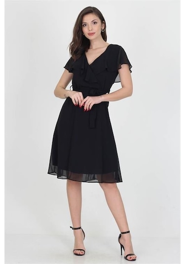 Kadın Şifon Mezuniyet Elbisesi Dpry8081 Siyah
