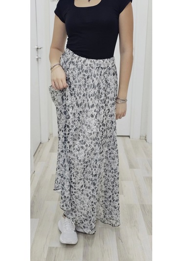 Bel Lastikli Kloş Şifon Etek 6003-beyaz/siyah Beyaz/siyah Beyaz - Siyah