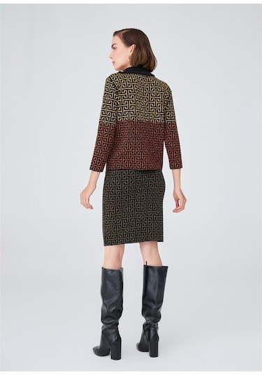 Peraluna Geometrik Desen Jakarlı Kısa Kadın Triko Etek Siyah Siyah