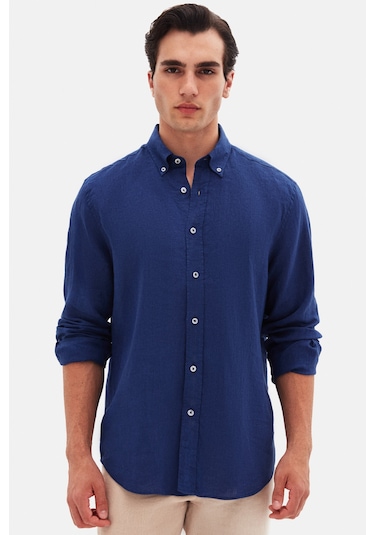 D'S Damat Ds Damat Comfort İndigo Düz %100 Keten Gömlek 4hc02ap01265m İndigo