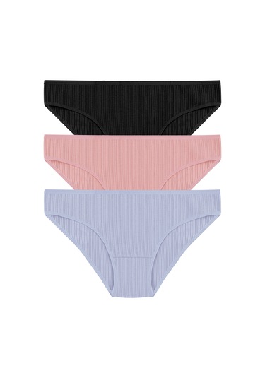 Kadın 3'lü Ajur Slip 11058 Siyah - Mavi