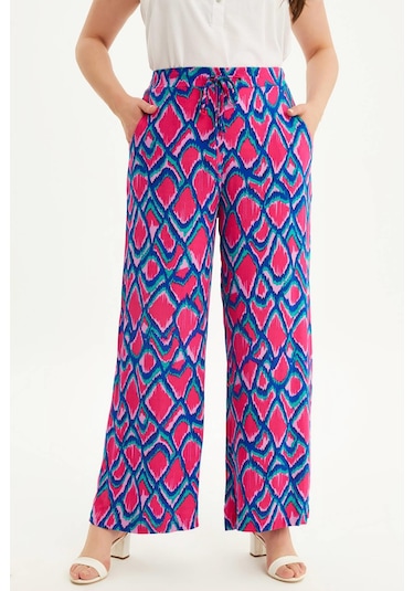 Beli Lastikli Geniş Paçalı Pantolon - Çok Renkli