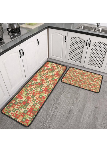 Noel Desenli 2'li Mutfak Matı, Anti-yorgunluk, Yastıklı Ve Kaymaz, Mutfak Ve Ofis İçin Noel Simge Izgarası