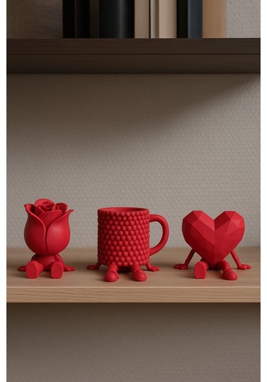 Oxyteez Kahve Temalı Dekoratif Obje Kırmızı Renk Reçine Tasarım Ev Ve Ofis Dekorasyonu