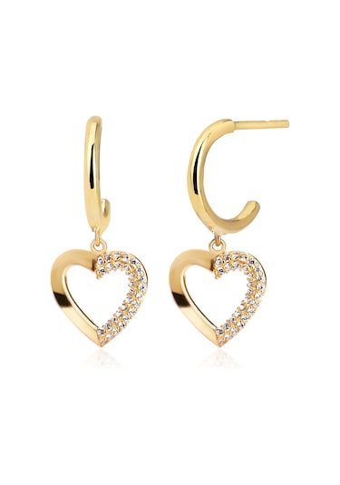 Emılıano Jewellery Silver 925 Atar Taşlı İ Kalp Küpe Gold - Gümüş