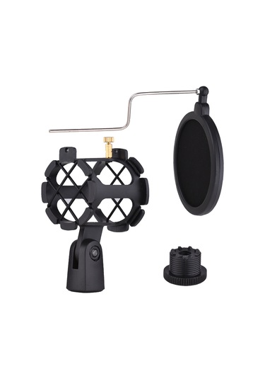 Ranyeek Plastik Mikrofon Şok Absorbörü Gürültü Engelleyici Ağı + Metal Çubuk - 2-4cm Çaplı Mikrofonlar İçin - Siyah