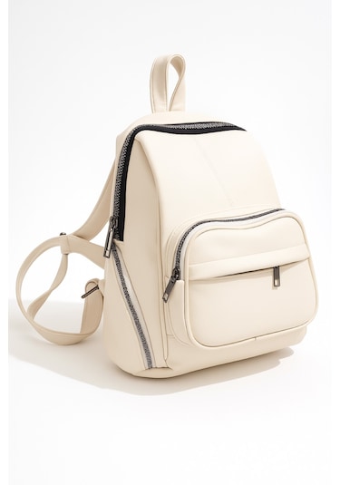 Newish Polo Donna Model Sırt Çantası-yıkama Suni Deri Beyaz