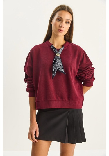 Shade Kadın Fular Detaylı Pamuklu Ottoman Sweatshirt 6931 60283689 - Bordo