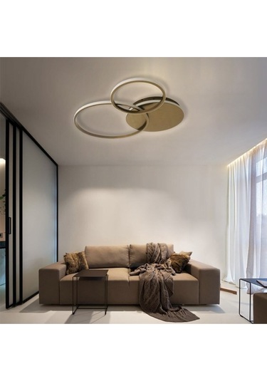 Tavan Led Avize Circlander 45-35-25cm Üçlü Plafonyer Siyah - Sarı