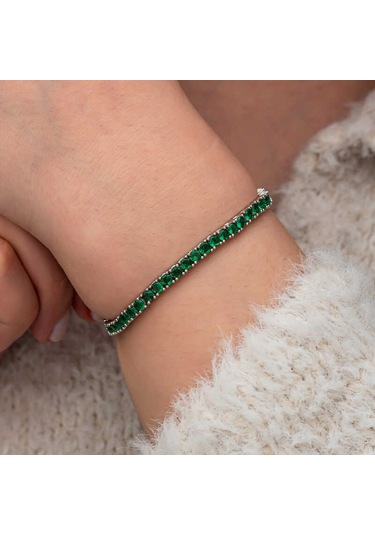 Artsmagazinmücevher Gümüş Yeşil Zirkon Taşlı Su Yolu Kadın Bileklik