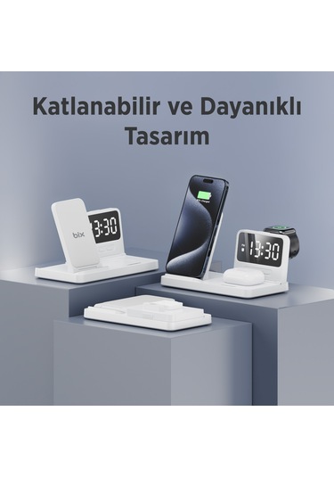 Bix Bxmw4 Alarmlı Saat Özellikli 15w Kablosuz Şarj Standı Beyaz