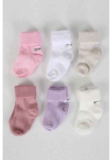 Organik Pamuklu 6'lı Yenidoğan Bebek Çorap Pembe