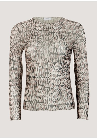 Lupinn Moda Kadın Desenli Transparan Tül Body Uzun Kollu Esnek İnce Fit Leopar & Zebra Desen - Yazlık Şık Üst Kahverengi