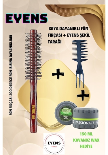 Eyens 2'li Profesyonel Erkek Fırça Tarak Seti 150 Ml Kavanoz Wax Hediye