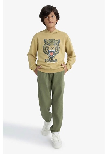 Defacto Kapüşonlu Baskılı Haki Erkek Çocuk Sweatshirt F2859a8/kh258 Haki