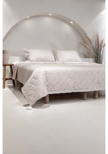 Koza Home Stella Bej Çift Kişilik Baklava Desenli Yatak Örtüsü 230x250 2 Ya Bej