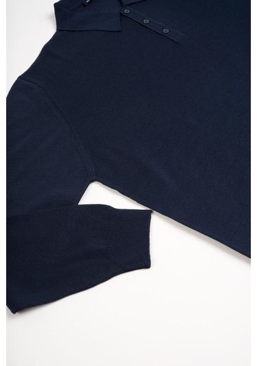 Woolen World Polo Yaka Battal Büyük Boy Yünlü Triko Kazak Lacivert