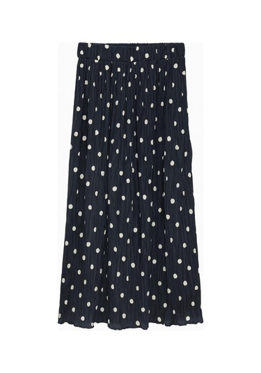 4769 Kadın Puantiyeli Kraşlı Saten Etek Lacivert Lacivert