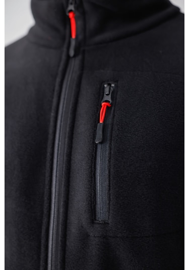 Monox Erkek Biyeli Fermuarlı Spor Polar Ceket Siyah