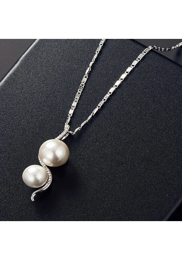 Zirkon Taşlı 2 Sıra Beyaz İnci Gümüş Takı Seti, Ahşap Kutu İçerisinde Gümüş