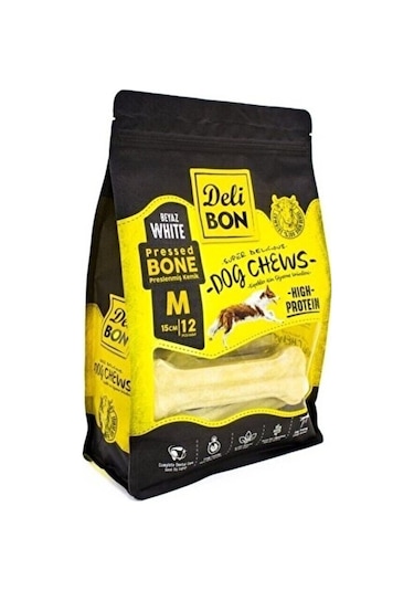 Delibon Deri Köpek Çiğneme Pres Kemik Beyaz M 15 CM 12'li