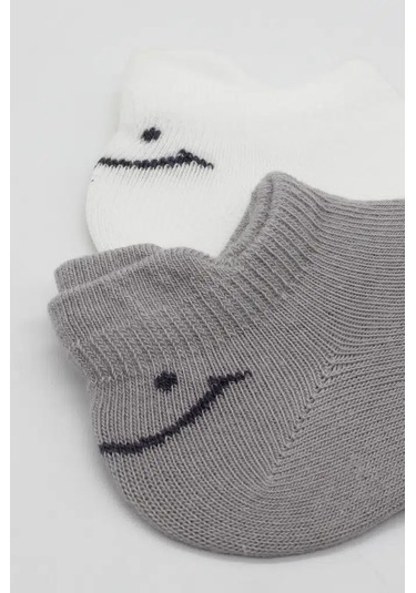 Mbb E-ticaret 2'li Sneakers Smile Penye Çorap 20106 Gri Ekru