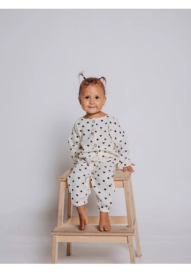 Ruandı Kalpli Çocuklar İçin Muslin Pijama 250485930 Beyaz