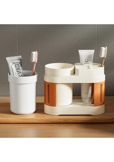 Elmpaly 1 Set Modern Plastik Diş Fırçası Tutucu Beyaz Tekli Bardaklı Yer Montajı Banyo Saklama Kutusu 1