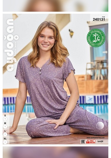Aydoğan Kadın Mısra Bambu Kısa Kol Pastel Mor Pijama Takım 0131 Mor