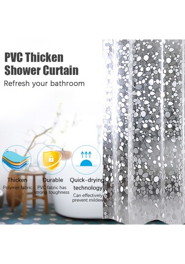 Neevoyu Banyo İçin Su Geçirmez Pvc Perde - Elmas Taşı Desenli - 180x180 Cm - 12 Adet Kanca İle Beyaz