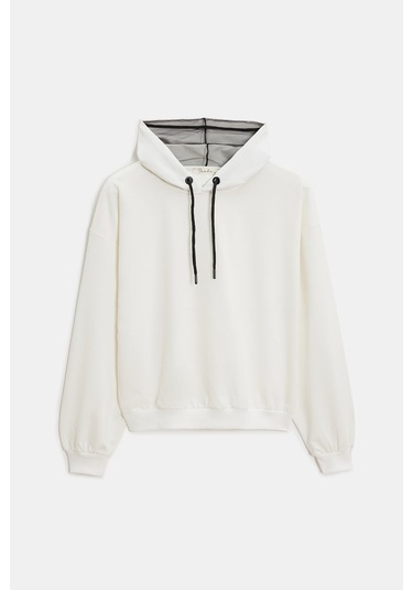 Sââde Kadın Oversize Kapüşonlu Basic Hoodie Sweatshirt Ekru Sââde Kadın Oversize Kapüşonlu Basic Hoodie Sweatshirt Ekru