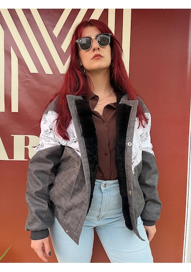 Kadın Aztek Unisex Retro Bomber Oversize Vintage Ceket Abugs4 Çok Renkli