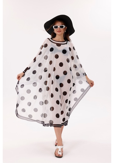 Tarzını Seç Kimono Pareo - Tesettür Pareo - Puantiyeli Beyaz 240x135 Cm Çok Renkli