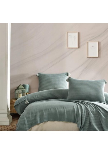 Jakarlı Müslin Yatak Örtüsü Çift Kişilik Costa Mint