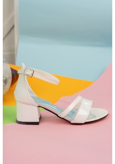 Gimer - Topuklu Çift Bant Beyaz Kız Çocuk Sandalet - Eyl1702G Beyaz