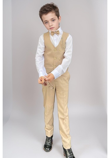 Riccotarz Erkek Çocuk Cepken Yelekli Camel Takım Elbise 5-9 Yaş Camel