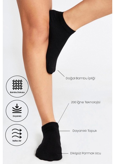 Bambu Kadın Patik Dikişsiz Premium Çorap 3 Lü Beyaz-siyah,krem...