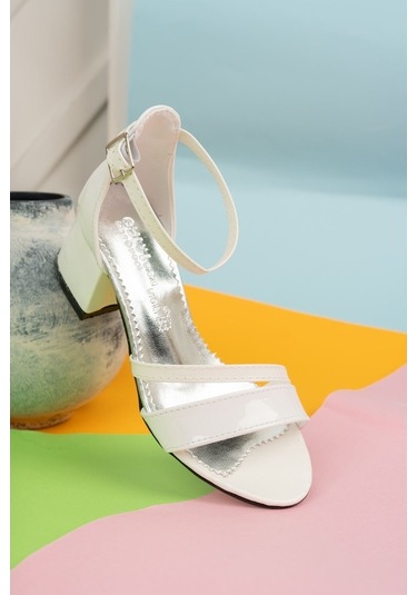 Gimer - Topuklu Çift Bant Beyaz Kız Çocuk Sandalet - Eyl1702G Beyaz