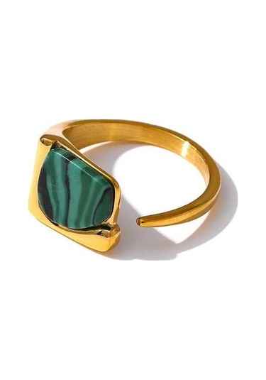 Novahub Paslanmaz Çelik Yeşil Doğal Taş Kadın Açık Yüzük Yeşil - %100 Yepyeni, Kaliteli Ve Hipoalerjenik/ Yeşil